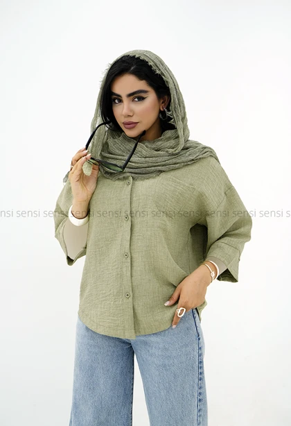 شومیز زنانه لینن شانتون تک جیب کد1006376