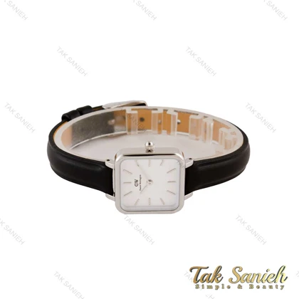 ساعت دنیل ولینگتون زنانه مربعی نقره ای بند چرم مشکی صفحه سفید DW-4803-L