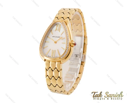 ساعت بولگاری زنانه ماری طلایی سفید نگین‌دار Bvlgari-4055-L