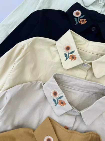 شومیز کتان یقه گلدوزی کد 5457