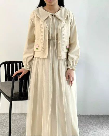 ست پیراهن بهمراه جلیقه بافت کد 5335