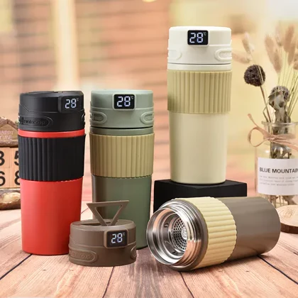 تراول ماگ دما سنج دار دور سیلیکونی