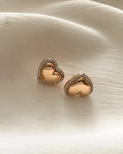 گوشواره میخی قلب و نگین ژوپینگ