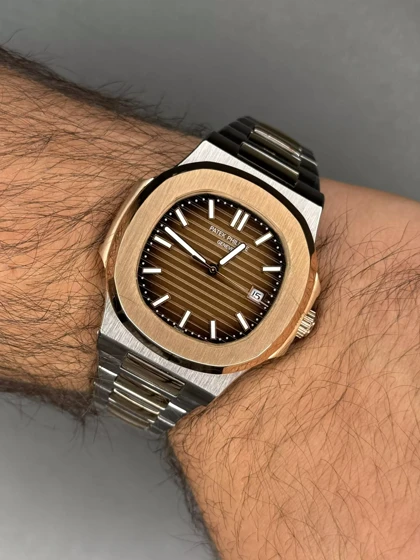 ساعت مچی پتک فیلیپ ناتیلوس رزگلد صفحه شکلاتی Patek Philippe Nautilus