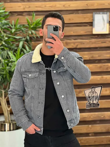 کاپشن جین خزدار طوسی