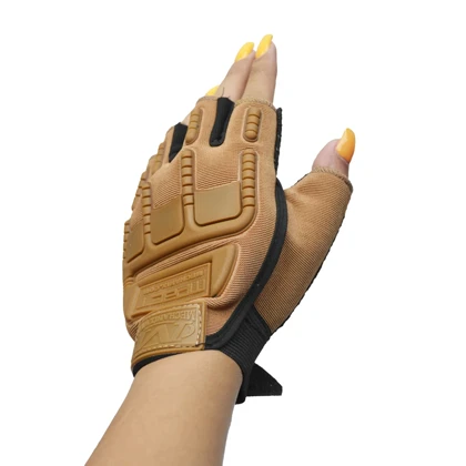 دستکش نیم انگشتی تاکتیکال مدل 404F0721 قهوه ای روشن