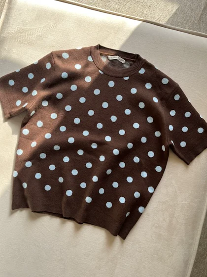 تیشرت ریزبافت قهوه ای خالدار pull & bear کد 277