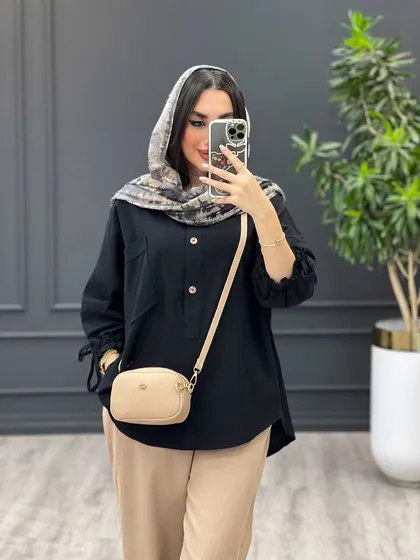 مانتو جلوبسته آستین گت دار