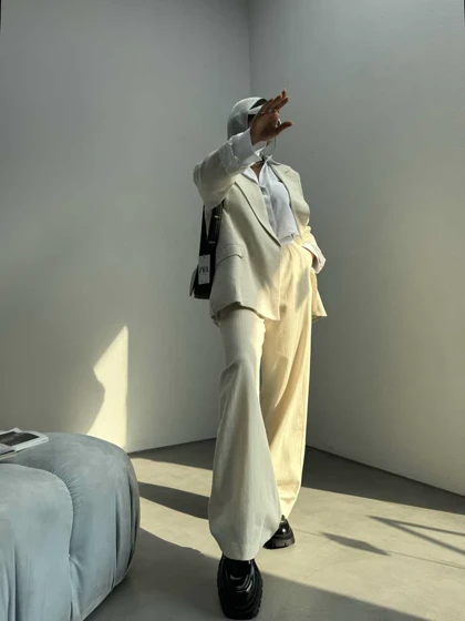 کت لینن طرح جیب