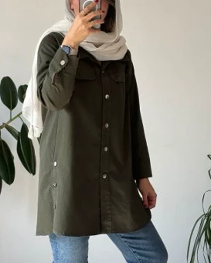 مانتو بغل دگمه کتان پاییزه