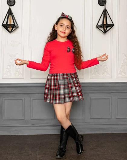 پیراهن وسارافون پشمی دخترانه یقه گرد