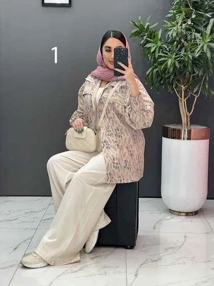 مانتو لینن طرح دار دو جیب پاکتی