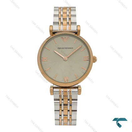 ساعت مچی امپریو آرمانی زنانه دو رنگ رزگلد صفحه طوسی Armani-8002-L
