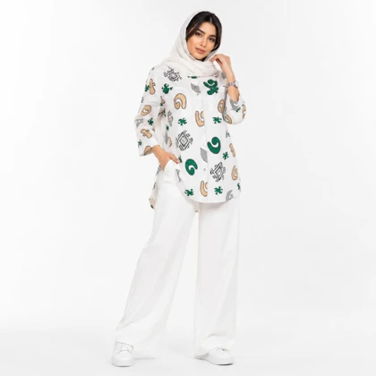 مانتو زنانه لینن طرح دار پازل کد 205