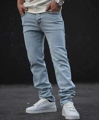 شلوار جین راسته رگولار مردانه رنگ آبی یخی