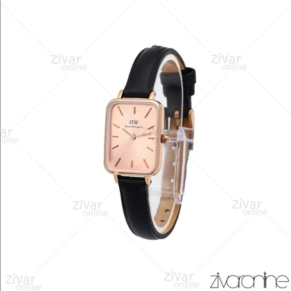 ساعت دنیل ولینگتون زنانه کوادرو صفحه رزگلد بند چرم مشکی 106246