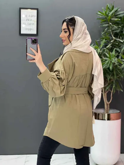 مانتو لینن آستین پفی جیب پفکی