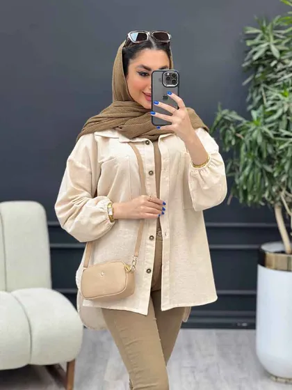 مانتو لینن آستین کش دو جیب