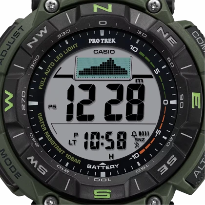 ساعت مچی کوهنوردی کاسیو پروترک (Casio Pro Trek) مدل PRG-340B-3 (دیجیتال, تریپل سنسور, شارژ خورشیدی, بند پارچه‌ای مقاوم)