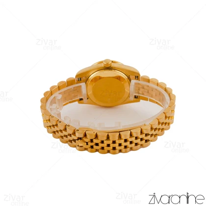 ساعت رولکس دیت جاست زنانه طلایی صفحه مشکی دور نگین 105222