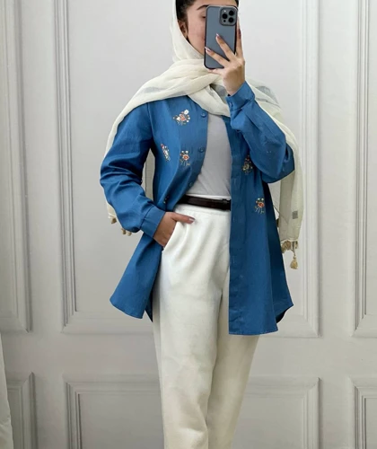 مانتو جین گلدوزی شده کد 3687