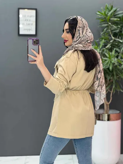 مانتو کتان کمرگت سرشونه پاگن
