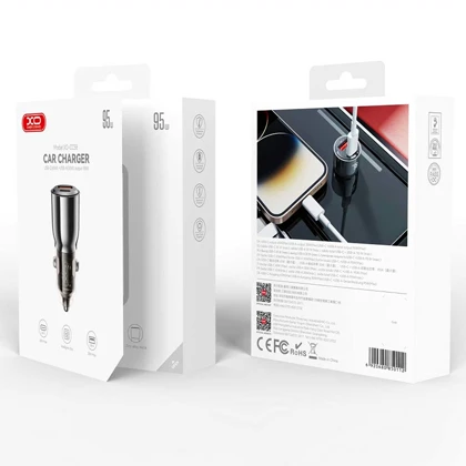 شارژر فندکی فست شارژ ماشین USB و تایپ‌سی 95 وات ایکس‌او CC58