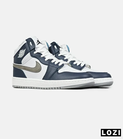 کفش کتانی مردانه و زنانه ساق‌دار سفید سرمه ای NIKE jordan 1 مدل 8506