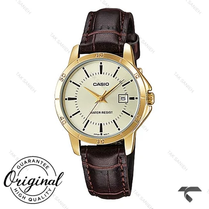 ساعت کاسیو زنانه LTP-V004GL-9A طلایی بند چرم قهوه ای Casio-10314-L