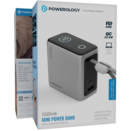 پاور بانک 15000 پاورولوژی Powerology اصل 45 وات مدل PPBCHA60 با کابل