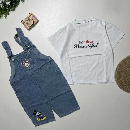 تیشرت و شلوارک پیشبندی دخترانه لی خارجی