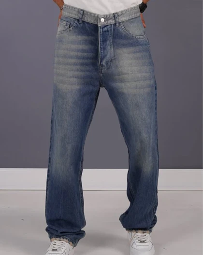 خرید شلوار جین مردانه بگ آبی تیره ساده Men's Dark Blue Baggy Jeans - کد 913200