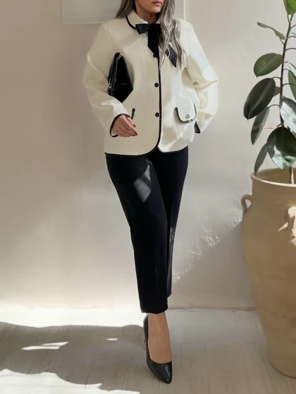 کت فوتر زنانه آستردار مدل یقه ب ب سفید