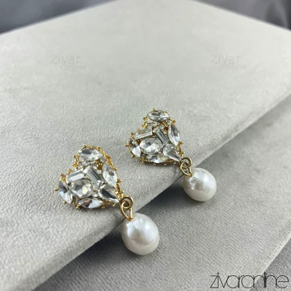 گوشواره مجلسی مدل قلب نگین‌دار 20351