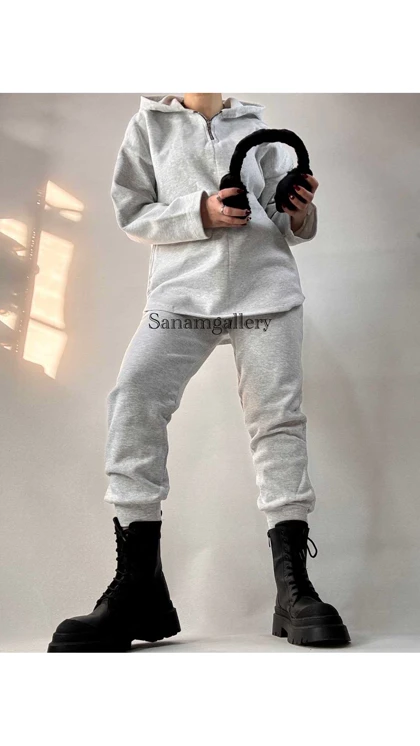 ست هودی نیم زیپ و جاگر زنانه 10079