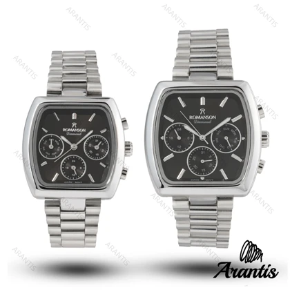 ساعت ست رومانسون چند موتوره دایمند سیلور صفحه مشکی s-10071