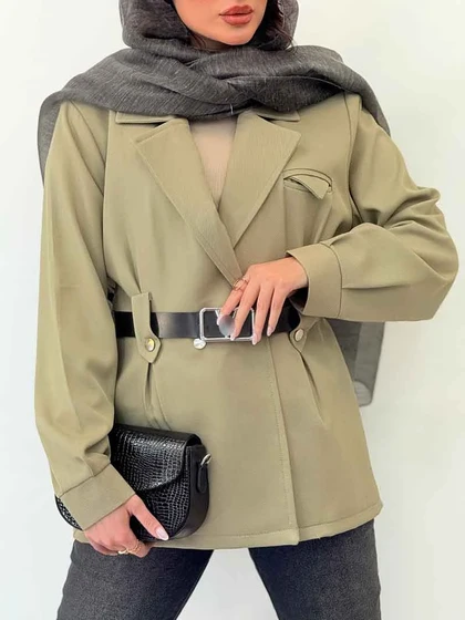 مانتو دو دکمه کمربند دار