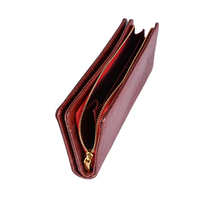 کیف پول چرم زرشکی لیزارد زنانه