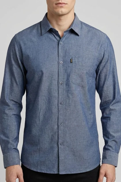 پیراهن مردانه آبی سنگشور آستین بلند نخ پنبه 518