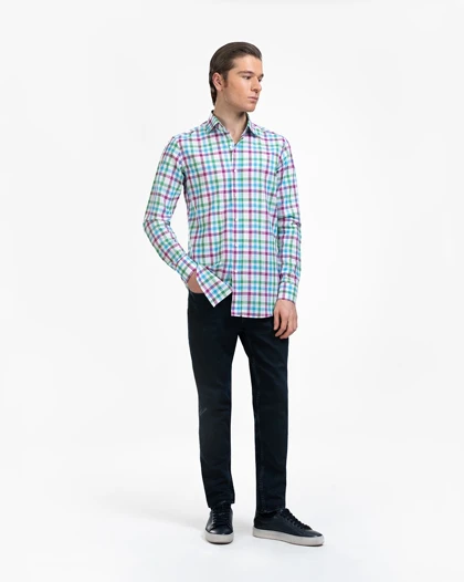 پیراهن مردانه لینن چهارخانه کد 1819