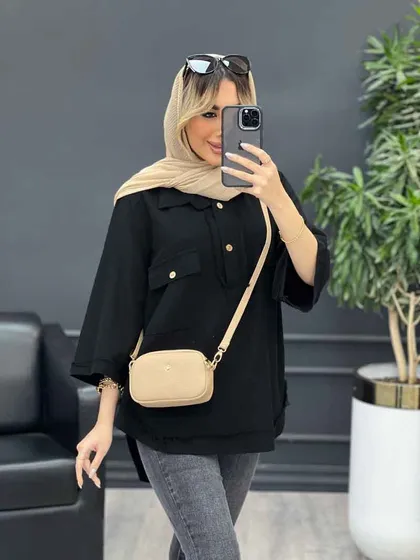 مانتو یقه دو دکمه دو جیب