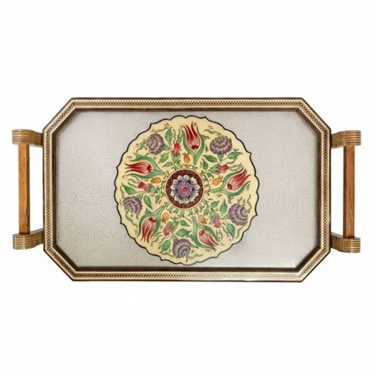 سینی چوبی دور خاتم کار دست کد m0329 گالری ساعت ضرابی