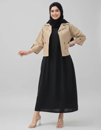 ست کت و سارافون لینن وارداتی یقه انگلیسی 7336