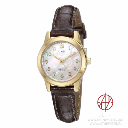 ساعت مچی زنانه تایمکس (Timex) مدل TW2R63600 (صفحه صدف، بند چرم قهوه‌ای، نور پس‌زمینه Indiglo)