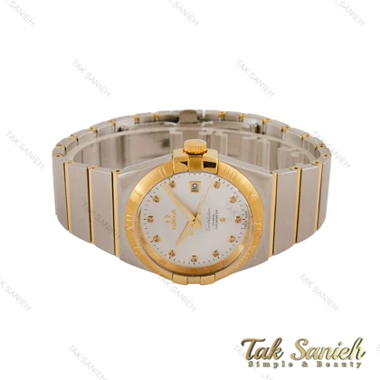 ساعت امگا کانسلیشن مردانه دورنگ طلایی صفحه سیلور ایندکس نگین Omega-5159-G