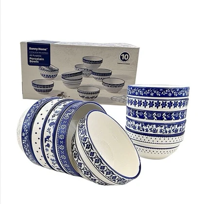 پیاله‌های آبی ده عددی دنی هوم مدل گل آبی میکس / BA61