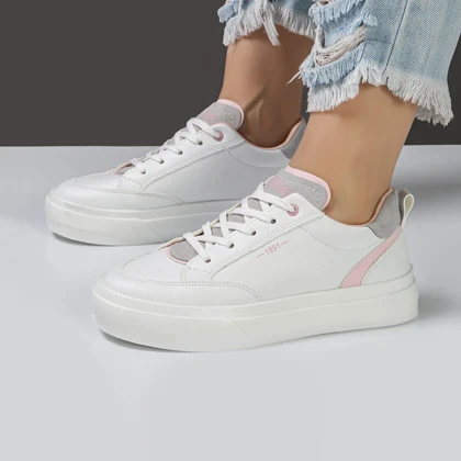 کفش و کتانی ونس راحتی زنانه و دخترانه مدل برشکا bershka رنگ سفید صورتی کد M1460