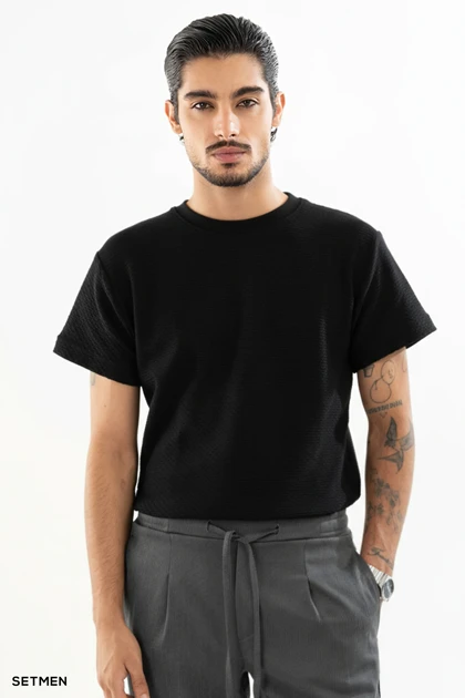 تیشرت مردانه ژاکارد یقه گرد