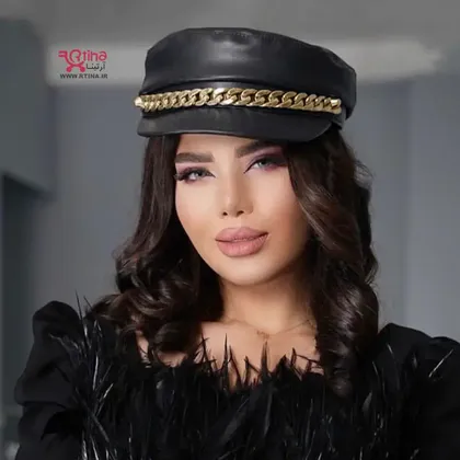 کلاه کاپیتانی زنانه چرمی مشکی زنجیر طلایی