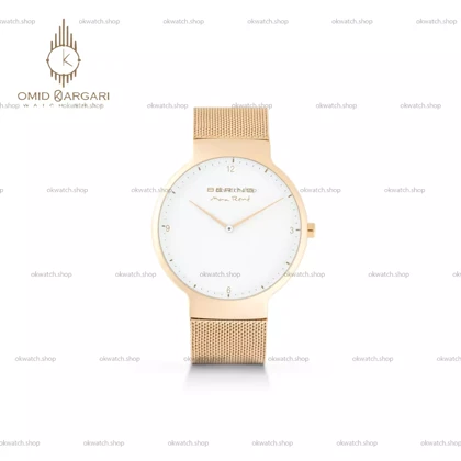 ساعت مچی برینگ بند حصیری طلایی صفحه سفید Bering